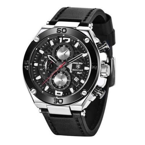 Herenhorloge Chronograaf Leren Band Black Hidzo